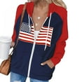 thumbnail image 1 of Womens Usa Zip Up Hoodie Graphic Shirts Long Sleeve Casual Drawstring Zipper Sweatshirt Color Block Tops, 1 of 4