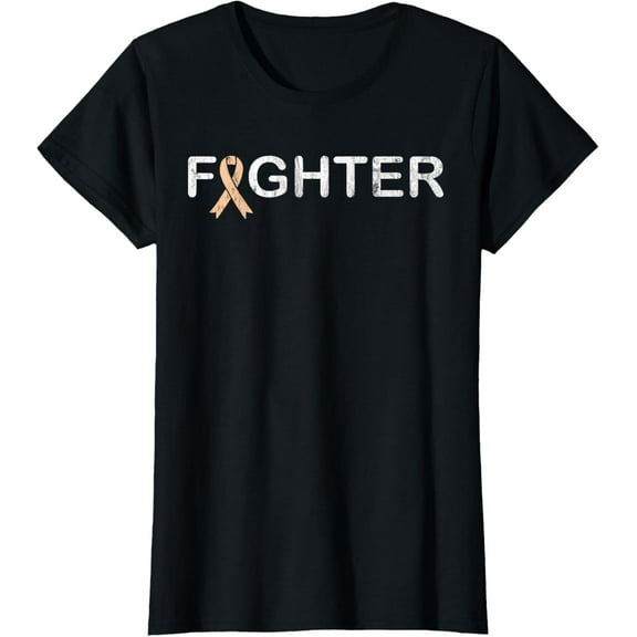 Womens Uterine Cancer Fighter T-Shirt - Peach Ribbon Shirt