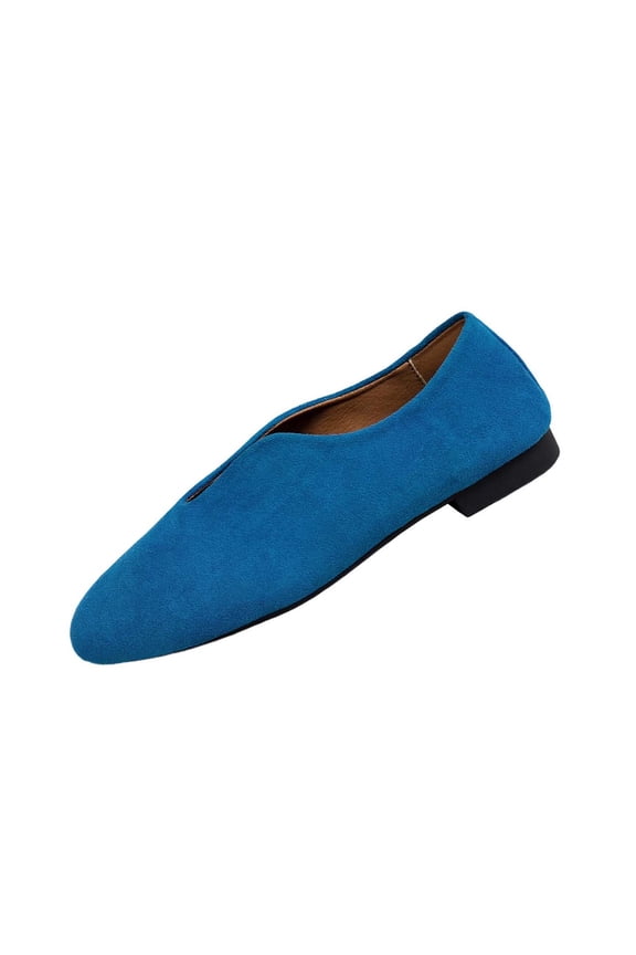 Womens V Cut Flats Ballet Faux Suede Square Toe Comfortable Non-Slip Dress Shoes Blue,Size 5.5
