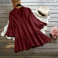 thumbnail image 1 of Womens V Neck 3/4 Length Soft Long Shirt Dress Ruffle Hem Cotton Tunic Top Wine XXXXXXL, 1 of 4