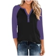thumbnail image 1 of Womens V Neck 3/4 Sleeve T-Shirts Color Block Casual Basic Tees Tops Raglan sleeve Loose Fit Pullover Blouses, 1 of 5