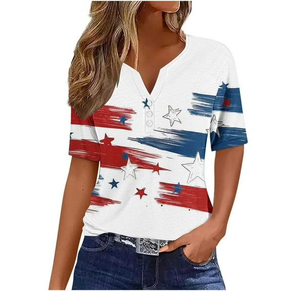 Womens V Neck American Flag Shirts 4th of July Summer Shirts Graphic Short Sleeve Patriotic Tops