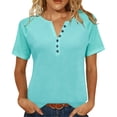 thumbnail image 1 of Womens V-Neck Basic Tops Solid Color Tunic T-Shirts Summer Short Sleeve Casual Cotton Tees, 1 of 8