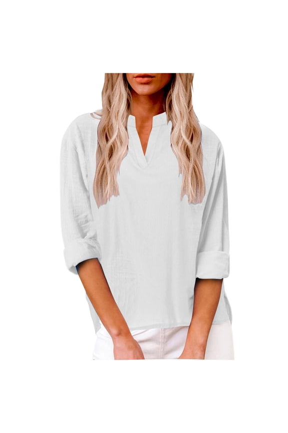 Womens V Neck Blouse Work Casual Dressy Fall Tops Lightweight Long Sleeve Leisure Shirts Stand Collar Beach Tops