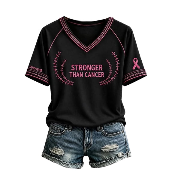 Womens V-Neck Breast Cancer Awareness Shirt Pink Ribbon Breast Cancer Short Sleeve Tee Scars Stitch Graphic Raglan Print Walk Support Tops