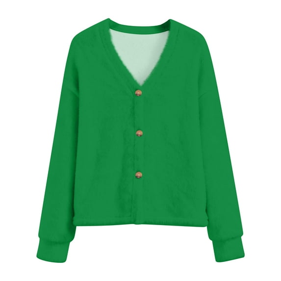 Womens V Neck Button Down Cardigan Cozy Soft Plush Oversized Longline Open Front Sweater