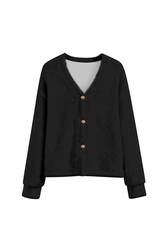 Womens V Neck Button Down Cardigan Cozy Soft Plush Oversized Longline Open Front Sweater