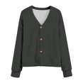 thumbnail image 1 of Womens V Neck Button Down Cardigan Cozy Soft Plush Oversized Longline Open Front Sweater, 1 of 5