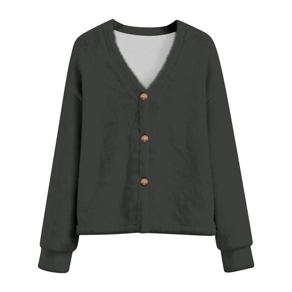 Womens V Neck Button Down Cardigan Cozy Soft Plush Oversized Longline Open Front Sweater