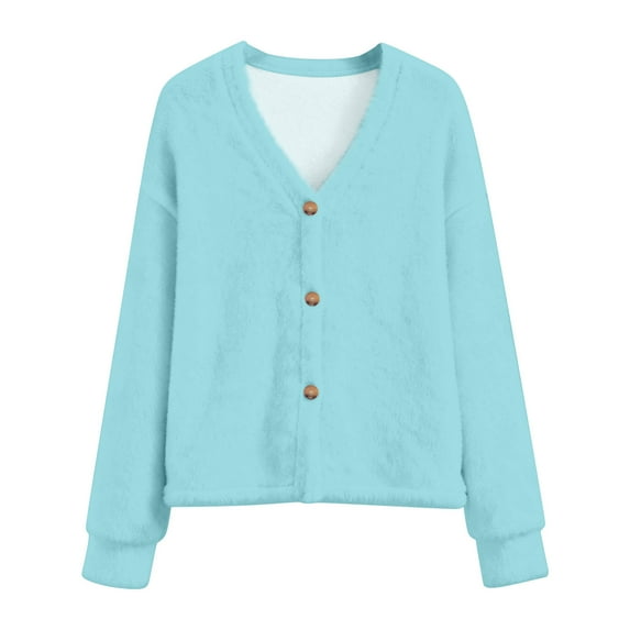 Womens V Neck Button Down Cardigan Cozy Soft Plush Oversized Longline Open Front Sweater