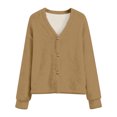 thumbnail image 1 of Womens V Neck Button Down Cardigan Cozy Soft Plush Oversized Longline Open Front Sweater, 1 of 5