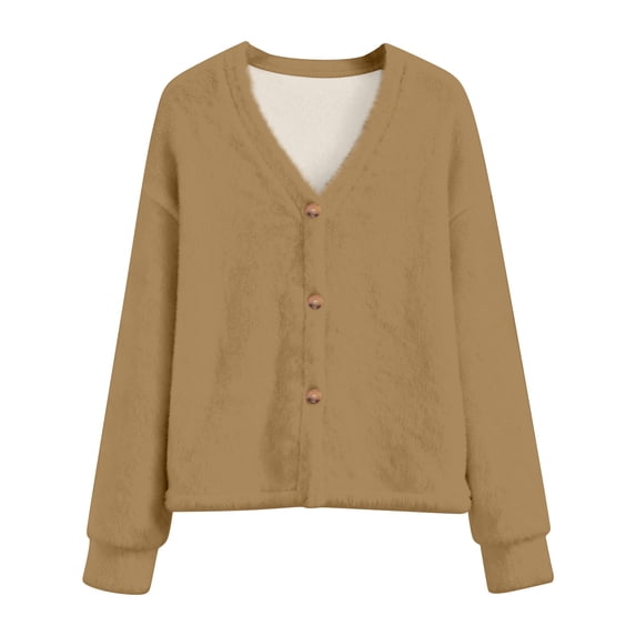 Womens V Neck Button Down Cardigan Cozy Soft Plush Oversized Longline Open Front Sweater