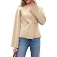 thumbnail image 1 of Womens V Neck Cardigan Long Bell Sleeve Button Down Open Front Loose Knit Fall Sweater Blazer Apricot S, 1 of 10