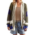 thumbnail image 1 of Womens V Neck Cardigan Sweaters Color Block Button Oversized Long Sleeve Open Front Knit Sweater Coats Olive Green L, 1 of 7