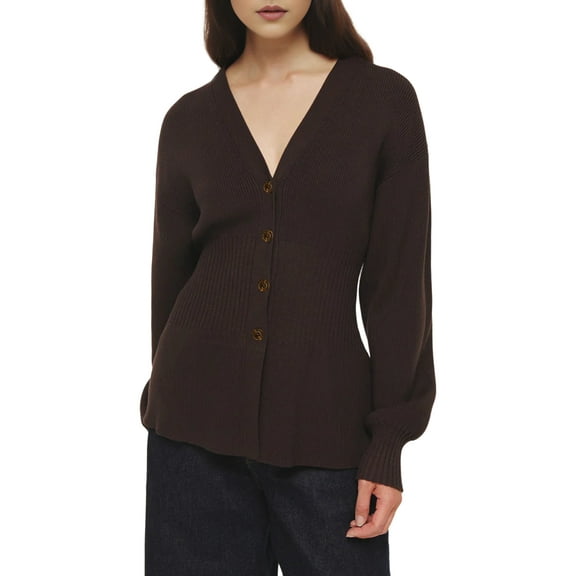 Womens V Neck Cardigan Sweaters Long Sleeve Cinched Waist Knit Tops Casual Button Up Fitted Outerwear Chocolate Color M