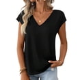 thumbnail image 1 of Womens V Neck Casual Bowknot Short Sleeve T-Shirt Colorblock Summer Blouse For Women, 1 of 6