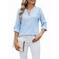 thumbnail image 1 of Womens V Neck Casual Hollow Out Eyelet Embroidered Blouses Shirts Beach Cover Up Tops Dressy  Blue L, 1 of 8