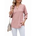 thumbnail image 1 of Womens V Neck Casual Hollow Out Eyelet Embroidered Blouses Shirts Beach Cover Up Tops Dressy Dark Pink L, 1 of 8
