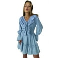 thumbnail image 1 of Womens V Neck Casual Long Sleeve Dresses Summer Loose High Waist Ruffle Pleated Cute Mini Short Dress Blue S, 1 of 8