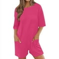 thumbnail image 1 of Womens V Neck Casual Short Sleeve Romper Oversized Tee Rompers Athletic Workout Reversible Overalls With Pockets Pearl Back Jumpsuit New Years Jumpsuit Seasonal Attire Formal Jumpsuits for Women, 1 of 5