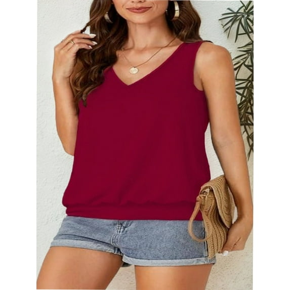 Womens V Neck Casual Tank Tops Fit Sleeveless Summer Tops Shirts Blouses