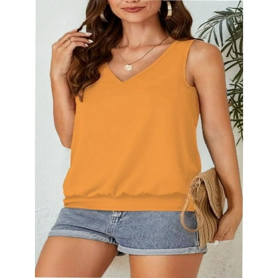 Womens V Neck Casual Tank Tops Fit Sleeveless Summer Tops Shirts Blouses