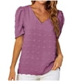 thumbnail image 1 of Womens V-Neck Chiffon Tops Summer Dressy Casual Solid T Shirts Tops Short Sleeve Swiss Dot Fashion Loose Tunic Blouses, 1 of 7