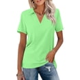 thumbnail image 1 of Womens V Neck Collared Polo Shirts Summer Work Short Sleeve Tops Casual Dressy Work Blouses Green 2XL, 1 of 4