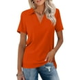 thumbnail image 1 of Womens V Neck Collared Polo Shirts Summer Work Short Sleeve Tops Casual Dressy Work Blouses Saffron S, 1 of 4