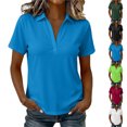 thumbnail image 1 of Womens V Neck Collared Shirts, Short Sleeve Business Dressy Casual Tops, Summer Flowy Trendy Tees, 1 of 8