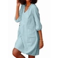 thumbnail image 1 of Womens V Neck Cotton Casual Loose Shift Tunic Smock Summer Dresses Vacation Dress 3/4 Sleeve Pocket Blue S, 1 of 8
