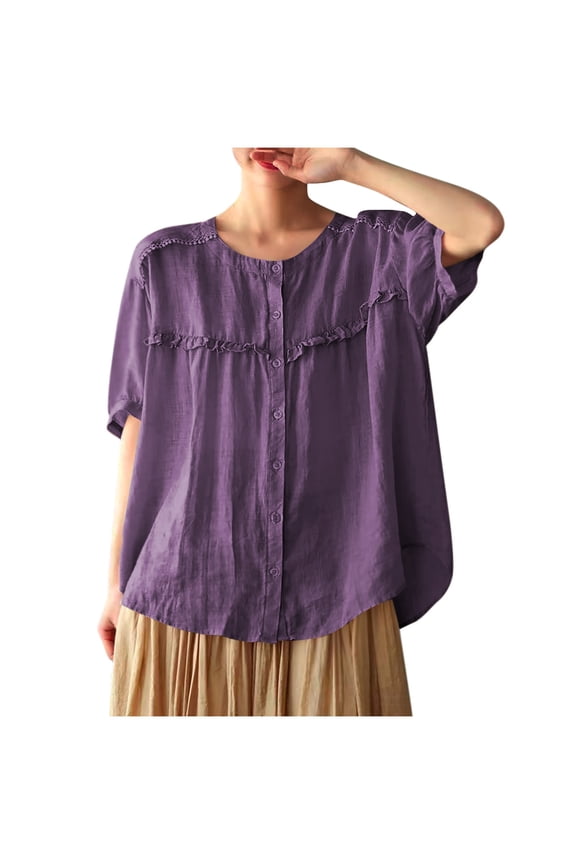 Womens V Neck Cotton Linen Casual Loose Short Sleeve Shirt Blouse Summer Top 2025 Soft Comfort Breathable Trendy Fashion