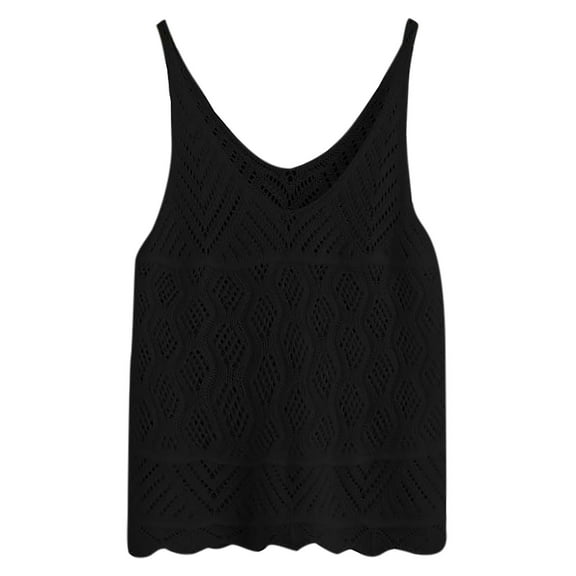 ibuvkizy Womens V Neck Crochet Knit Tank Tops Loose Hollow Out Sleeveless Sweater Blouse