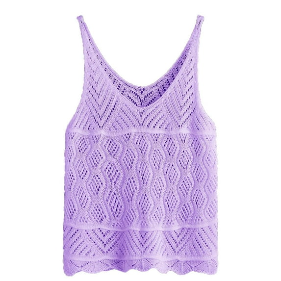 Summer Savings Clearance ibuvkizy Womens Tank Tops Loose Fit,Womens V Neck Crochet Knit Tank Tops Loose Hollow Out Sleeveless Sweater Blouse