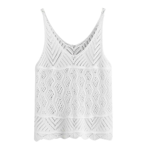 ibuvkizy Womens V Neck Crochet Knit Tank Tops Loose Hollow Out Sleeveless Sweater Blouse