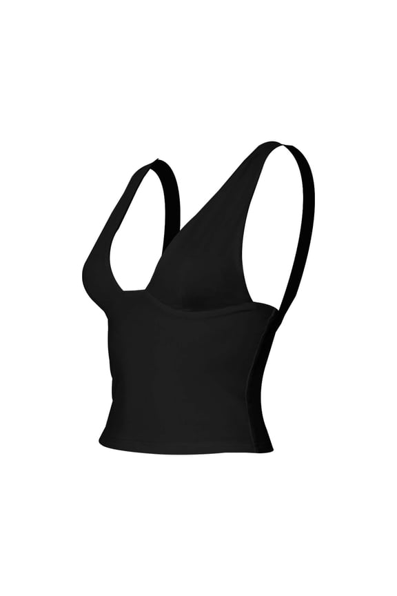 Womens V-Neck Crop Tank Top Slim Fit Solid Sleeveless Summer Cami Vest Top Basic Layering Shell Tee Top L