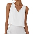 thumbnail image 1 of Womens V Neck Cropped Linen Tank Tops Spring Summer Sleeveless Shirts, 1 of 9