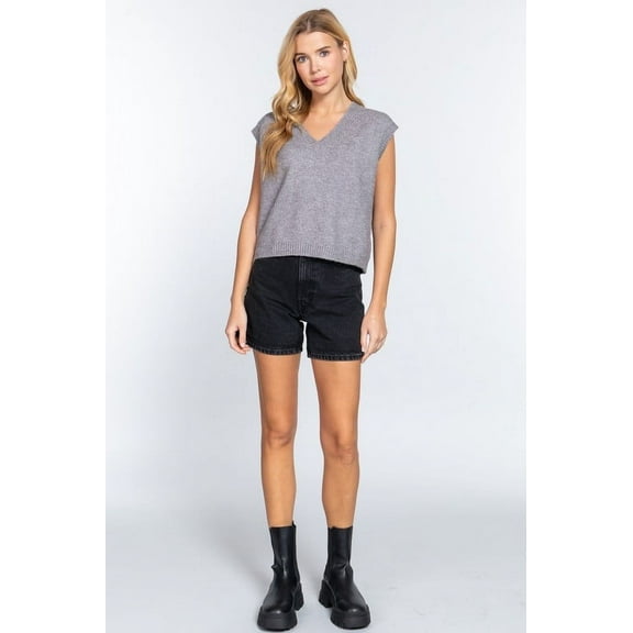 Womens V-Neck Cropped Sweater Vest