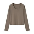 thumbnail image 1 of Womens V Neck Cropped T Shirts Long Sleeve Basic Tee Tops Loose Fit Fall Outfits 2025 Fashion Casual Loose Blouses Coffee XL, 1 of 2