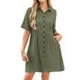 thumbnail image 1 of Womens V Neck Faux Gauze Linen Dresses for Women Short Sleeve Midi Knee Length Lounge Plain Summer Fall Dresses Button 2025 Soft Comfy Clothes Country Concert, 1 of 9