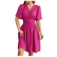 thumbnail image 1 of Womens V Neck Flared Sleeves Dress - Solid Color Waist Fit - Polyester Casual/Party Dress - All Seasons Wear, 1 of 5