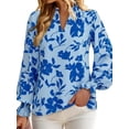 thumbnail image 1 of Womens V Neck Floral Long Sleeve Tops Summer Casual Loose Puff Sleeve Chiffon Boho Work Blouse Dressy T Shirts Blue XXL, 1 of 4