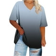 thumbnail image 1 of Womens V Neck Gradient Color T Shirts Short Sleeve Summer Tops Casual Basic Tee Shirt Trendy Fashion Clothes Loose Tunic Tops Tees Beach Vacation Clothes for Women Lightweight Work Tops, 1 of 5