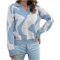 thumbnail image 1 of Womens V Neck Lapel Color Block Sweater Tops Long Sleeve Casual Fashion Knitted Sweater Blouse Pullover for Winter, 1 of 6