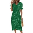thumbnail image 1 of Womens V Neck Long Sleeve Fall Dresses Beach Dresses For Women Spring Summer Elegant Wrap V Neck Floral Boho Dress Flowy Ruched Hawaiian Maxi Dress Green, 1 of 5