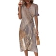 thumbnail image 1 of Womens V Neck Long Sleeve Fall Dresses Beach Dresses For Women Spring Summer Elegant Wrap V Neck Floral Boho Dress Flowy Ruched Hawaiian Maxi Dress Light Brown, 1 of 5