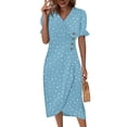 thumbnail image 1 of Womens V Neck Long Sleeve Fall Dresses Beach Dresses For Women Spring Summer Elegant Wrap V Neck Floral Boho Dress Flowy Ruched Hawaiian Maxi Dress Light Blue, 1 of 5