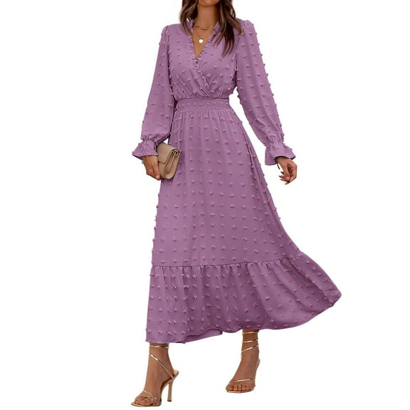 Womens V Neck Long Sleeve Fall Dresses Casual Sweater Dress Fashion Clothes,Women's Summer Fashion Loose V-Neck Long Sleeve Sleeve Solid Color Dresses Purple