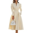 thumbnail image 1 of Womens V Neck Long Sleeve Fall Dresses Women's Fashionable Solid-Colour French V-Neck Elegant Waist-Cinching Slimming Sophisticated Evening Dress Beige, 1 of 3