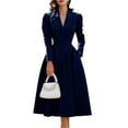 thumbnail image 1 of Womens V Neck Long Sleeve Fall Dresses Women's Fashionable Solid-Colour French V-Neck Elegant Waist-Cinching Slimming Sophisticated Evening Dress Navy, 1 of 3